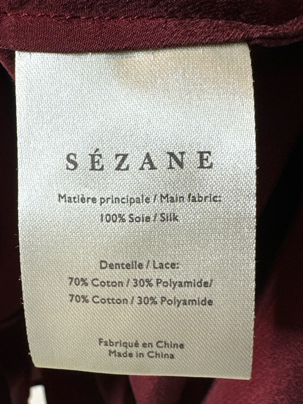 Sezane Margaret Bordeaux Red Silk Lace Sleeve Blouse Shirt Top - Picture 10 of 14